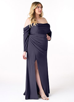 Azazie Hallie Bridesmaid Dresses Stormy Sheath Off-The-Shoulder Long Sleeve Stretch Satin Convertible Dress image10