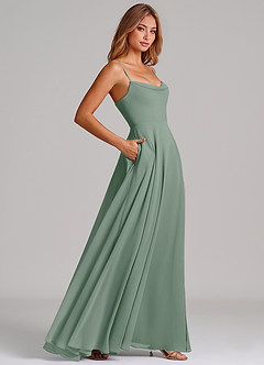 Azazie Elle Bridesmaid Dresses Silver Sage A-Line Pleated Chiffon Dress image5