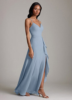 Azazie Naeem Bridesmaid Dresses Dusty Blue A-Line V-Neck Ruffle Chiffon Dress image4