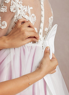 Azazie Elodie Flower Girl Dresses Ivory Mulberry Ball-Gown Lace Dress image9