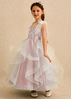 Azazie Zoey Flower Girl Dresses Powder Pink Ball-Gown Lace Tulle Dress image5