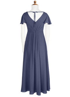 Azazie Peony Junior Robe Trapèze en Mousseline de soie Plissée Bleu Orageux image7