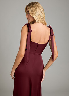 Azazie Frostine Vestidos de damas de honor Vestido de Cabernet de Satén Elástico de Corte en A con Lazo image6