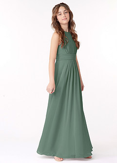 Azazie Bonnie Junior A-Linie Plissee Chiffon Kleid Eukalyptus image2