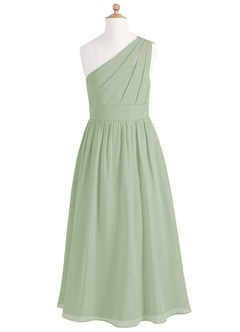 Azazie Molly Junior Dusty Sage A-Line Pleated Chiffon Dress image7