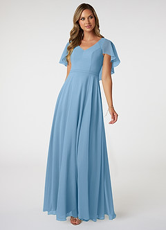 Azazie Jamie Bridesmaid Dresses Steel Blue A-Line Chiffon Dress image1