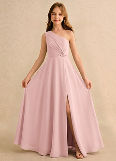 Azazie Puddles Girls Formal Flower Girl Dresses Powder Pink A-Line One Shoulder Chiffon Dress image5