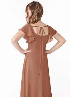 Azazie Bondi Junior Bronzer A-Line Bow Chiffon Dress image3