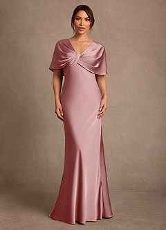Azazie Dosia Mother of the Bride Dresses Dusty Rose Sheath Pleated Stretch Satin Dress image1