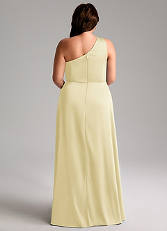 Azazie Brooke Vestidos de madrinha de casamento Vestido Sorvete De Limão de Cetim elástico de Linha A com Um ombro image9