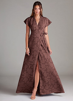 Azazie Ling Robes de demoiselle d'honneur Robe Trapèze en Blumen-Burnout Plissée Expresso image1