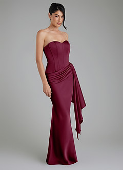 Azazie Draya Bridesmaid Dresses Mulberry Mermaid Strapless Stretch Satin Dress image3