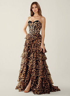 Samara Bruine Luipaard Galajurk met ruches en A-lijn model image6