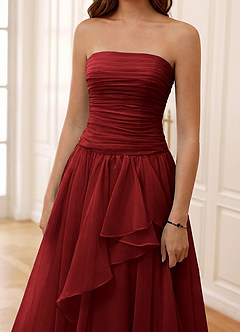 Ocavivien Burgundy Tulle Prom Dress image6