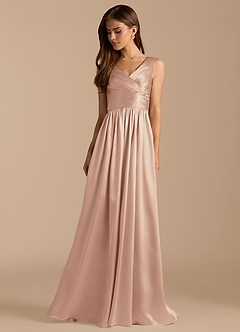 Azazie Keyla Bridesmaid Dresses English Rose A-Line Pleated Metallic Satin Dress image3