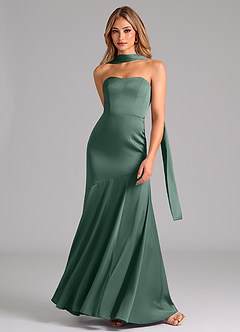 Azazie Shiloh Bridesmaid Dresses Eucalyptus Mermaid Strapless Stretch Satin Convertible Dress image4