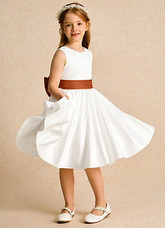 Azazie Sosie Blumenmädchenkleider A-Linie Plissee Matte Satin Kleid Elfenbein Gebranntes Orange image5