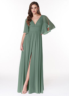 Azazie Temeka Bridesmaid Dresses Eucalyptus A-Line Ruched Chiffon Dress image1