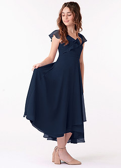 Azazie Posie Junior Dark Navy A-Line Ruched Chiffon Dress image3