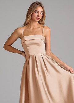 Azazie Lucienne Robes de demoiselle d'honneur Robe Trapèze Convertible en Satin extensible Sans bretelle Rose Perle image2