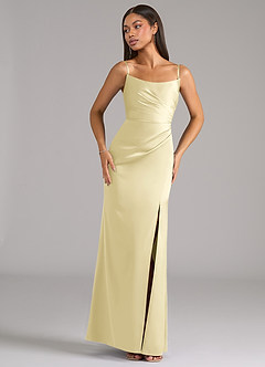 Azazie Marla Brudtärnklänningar Klä av Tubklänning i Stretch Satin Axelbandslös Citronsorbet Konvertibel image7
