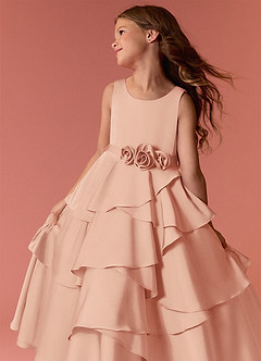 Barbie ♥ Azazie Blumenmädchenkleider A-Linie ärmellos Stretch-Satin Kleid Englisches Rosa image8