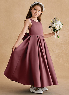 Azazie Honey Bear Blumenmädchenkleider A-Linie Plissee Matte Satin Kleid Wüstenrose image5