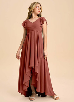 Azazie Caria Junior Auburn A-Line Pleated Chiffon Dress image3