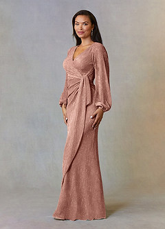 Azazie Sterling Mother of the Bride Dresses Rose Gold A-Line Ruched Metallic Mesh Dress image5