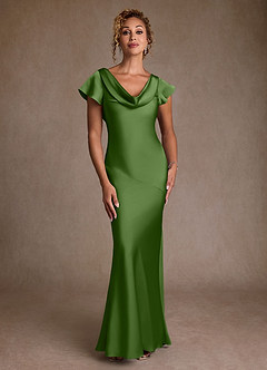 Azazie Shelby Mother of the Bride Dresses Basil Mermaid Pleated Stretch Satin Dress image4