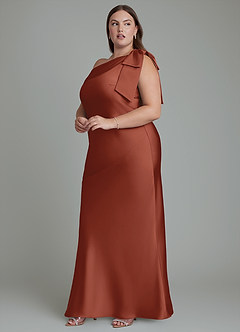 Azazie Yuanna Bridesmaid Dresses Auburn Mermaid One Shoulder Stretch Satin Dress image13