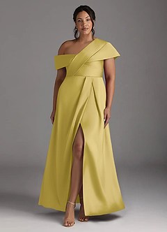 Azazie Milton Moeder van de bruid jurken A-Lijn Jurk van Stretch Satijn Geplooid Kanarie image9