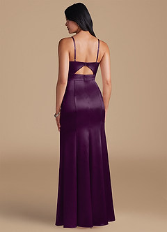 Azazie Shania Bridesmaid Dresses Plum Sheath Pleated Metallic Satin Dress image2