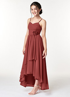 Azazie Catalina Junior Terracotta A-Line Ruched Chiffon Dress image3