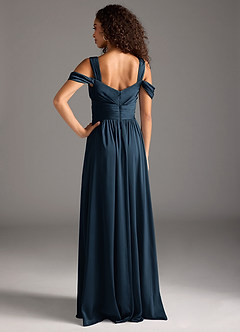 Azazie Lianne Brautjungfernkleider A-Linie Schulterfrei Stretch-Satin Kleid Dunkelmarine image4