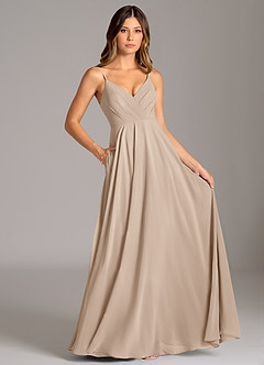 Azazie Amani Bridesmaid Dresses Taupe A-Line Pleated Chiffon Dress image6