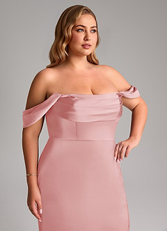 Azazie Saige Abiti da Damigella Abito Tubino in Raso Elasticizzato a Spalla Scoperta Rosa Cipria image14