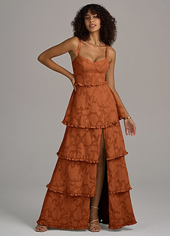 Azazie Romie Bridesmaid Dresses Burnt Orange A-Line Corset Floral Burnout Dress image1