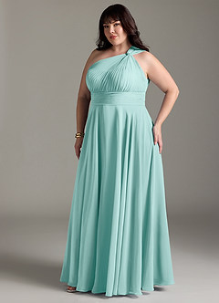 Azazie Charlize Bridesmaid Dresses Aqua A-Line One Shoulder Chiffon Dress image11