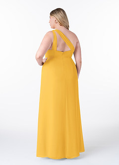 Azazie Maive Bridesmaid Dresses Marigold Sheath Pleated Ruffle Chiffon Dress image8