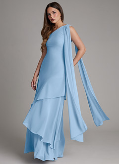 Azazie Monique Bridesmaid Dresses Powder Blue A-Line One Shoulder Chiffon Dress image4