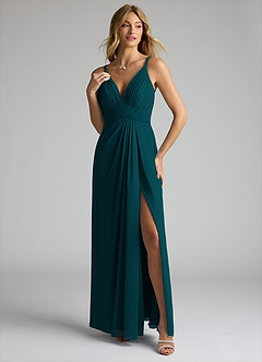 Azazie Maren Allure Bridesmaid Dresses Pine A-Line V-Neck Lace Chiffon Dress image1