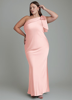 Azazie Yuanna Bridesmaid Dresses Powder Pink Mermaid One Shoulder Stretch Satin Dress image11