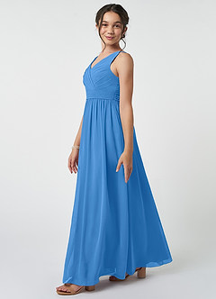 Azazie Kora Junior Blue Jay A-Line Pleated Chiffon Dress image3