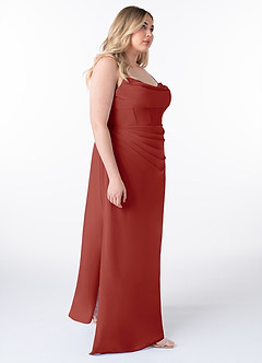 Azazie Mai Bridesmaid Dresses Terracotta Sheath Pleated Chiffon Dress image10