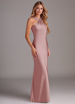Azazie Doretta Vestidos de damas de honor Vestido de Rosa Polvorienta de Satén Elástico de Corte Sirena con Plisado image3