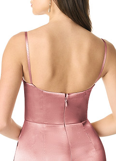 Azazie Liv Robes de demoiselle d'honneur Robe Fourreau Convertible en Satiné métallisé Épaule décolletée Rose Poussiéreuse image9