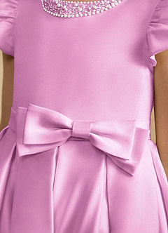 Azazie Pearl Flower Girl Dresses Candy Pink Ball-Gown Pleated Matte Satin Dress image7