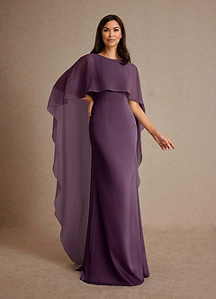 Azazie Milfred vestidos de madre de la novia Vestido de Ciruela de Satén Elástico de Recto con Cuello de barco image3