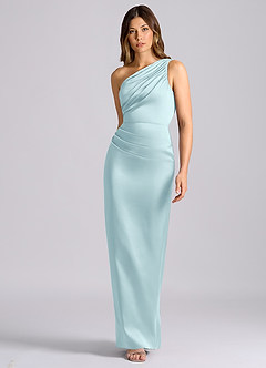 Azazie Akilah Bridesmaid Dresses Cloud Blue Mermaid One Shoulder Stretch Satin Dress image4